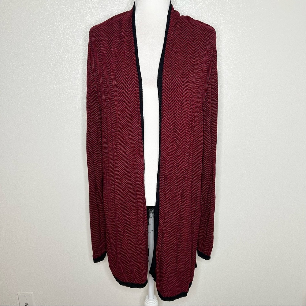 Kim Rogers Womens Red Chevron Open Front Cardigan Sweater Plus Size 3X